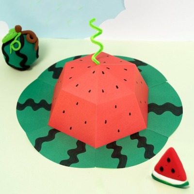 (민화) 수박 종이 모자 만들기 1인용 여름