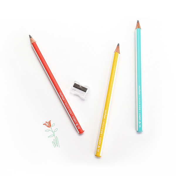 (문화연필) 더존키즈 점보삼각연필 2B 3개입 /연필깎이 포함